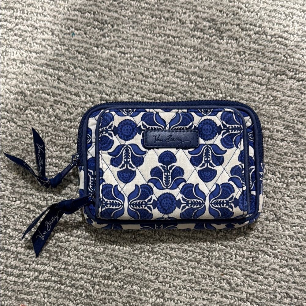 Vera Bradley Navy and White Quilted Floral Zip Wallet